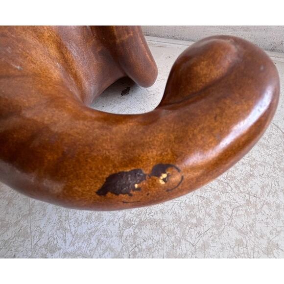 Pair Large Vtg Ceramic Cornucopia Horn of Plenty Table Center Planter Dark Brown - Picture 16 of 16